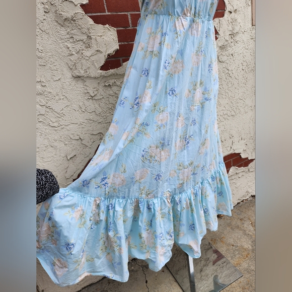 10 LoveShackFancy Estelle Floral Blue Puff Short Sleeve Midi Dress Target - Picture 15 of 16